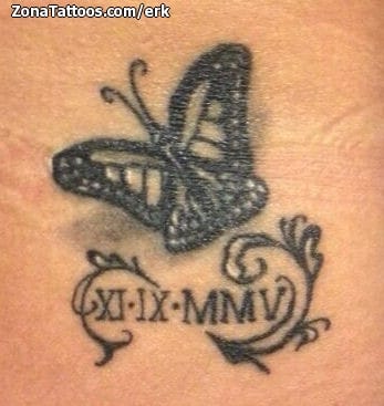 Tattoo photo Butterflies, Roman numerals, Flourish