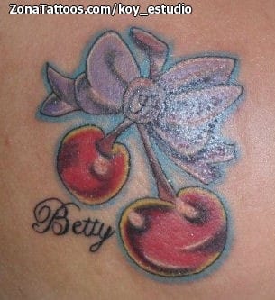 Tattoo photo Cherries, Fruits, Ribbons