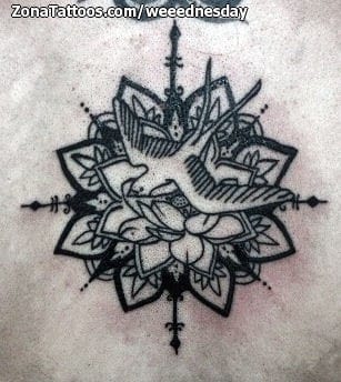 Tattoo photo Lotus, Birds, Flowers