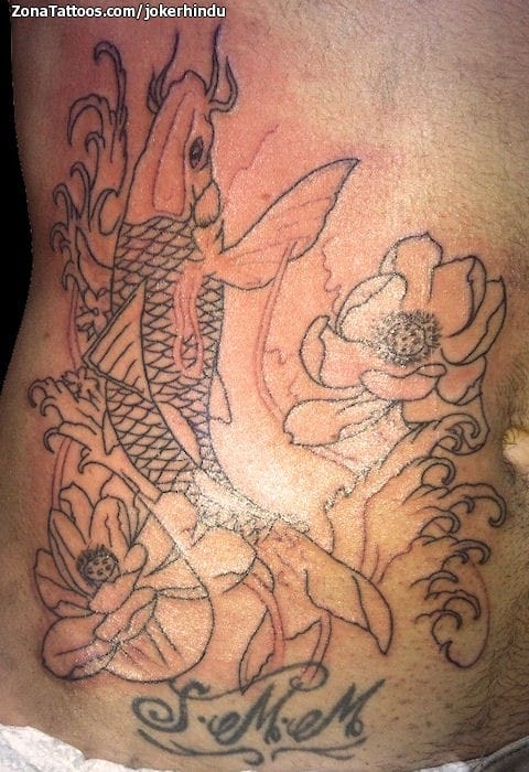 Foto de tatuaje Koi, Peces, Flores