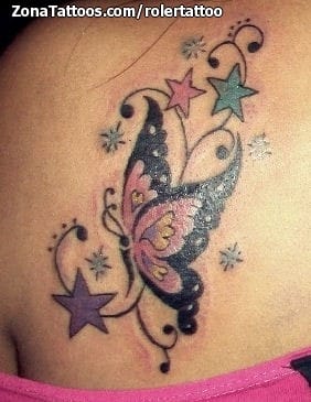 Foto de tatuaje Mariposas, Estrellas, Filigranas