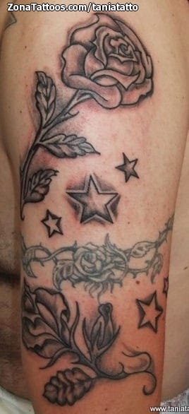 Foto de tatuaje Rosas, Estrellas, Flores