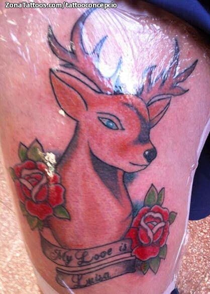 Tattoo photo Deers, Roses, Flowers