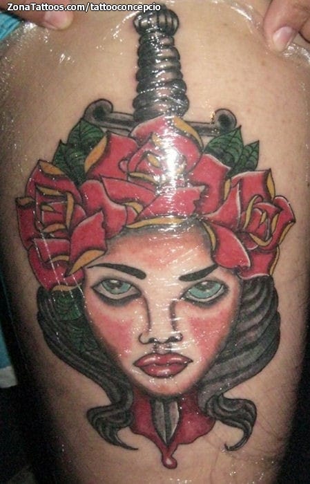 Foto de tatuaje Rostros, Chicas, Rosas