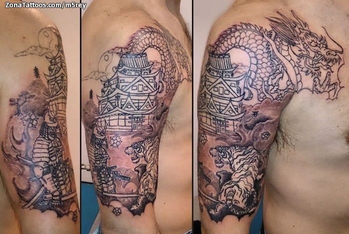 Foto de tatuaje Dragones, Samurais, Tigres