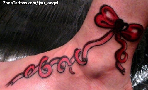 Tattoo photo Ribbons, Names, Ankle