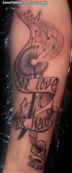 Tattoo photo Dandelions, Gramophones, Letters