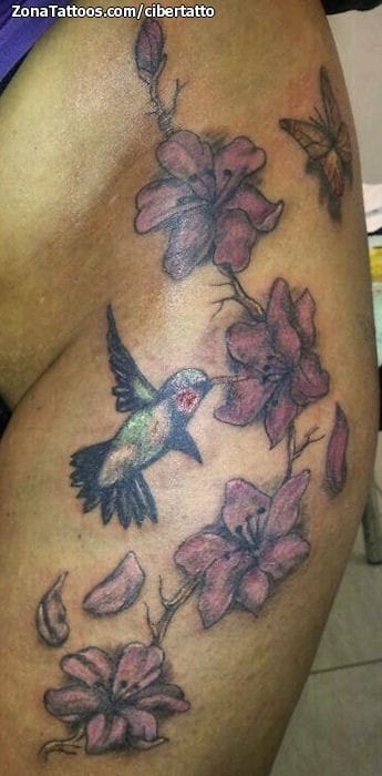 Foto de tatuaje Flores, Colibríes, Aves