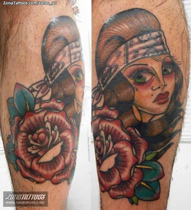 Foto de tatuaje Chicas, Old School, Rosas