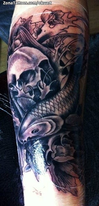 Foto de tatuaje Calaveras, Koi, Orientales