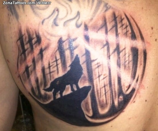 Foto de tatuaje Lobos, Animales, Árboles