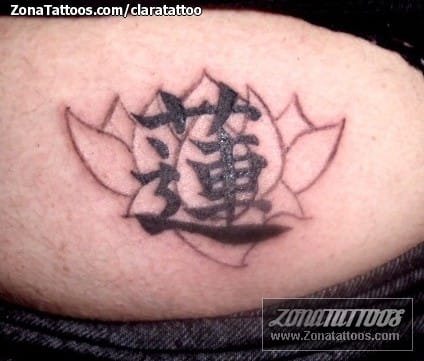Foto de tatuaje Lotos, Kanjis, Letras Chinas