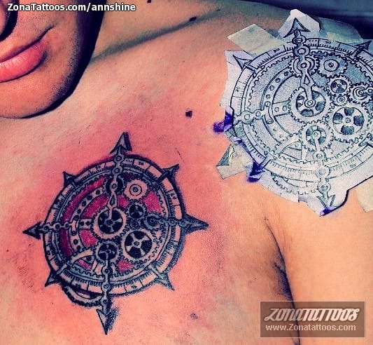 Tattoo photo Biomechanics, Compasses, Chest