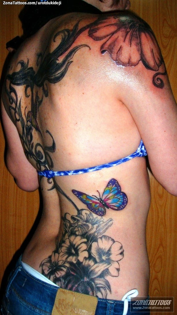 Tattoo photo Flowers, Butterflies, Back
