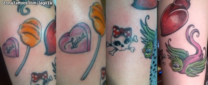 Tattoo photo Candy, Swallows, Skulls