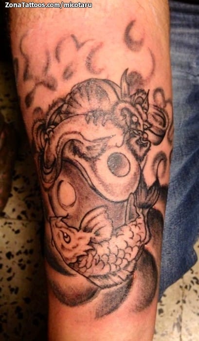 Tattoo photo Yin Yang, Dragons, Koi