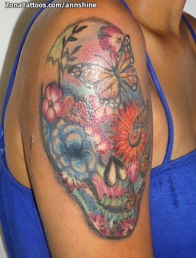 Tattoo photo Flowers, Butterflies, Sugar Skull