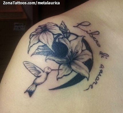 Tattoo of Flowers, Humming bird, Letters