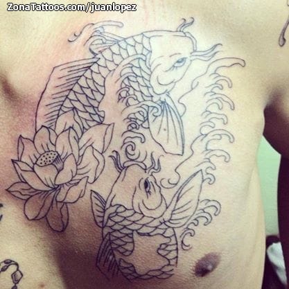 Tattoo photo Koi, Chest, Lotus