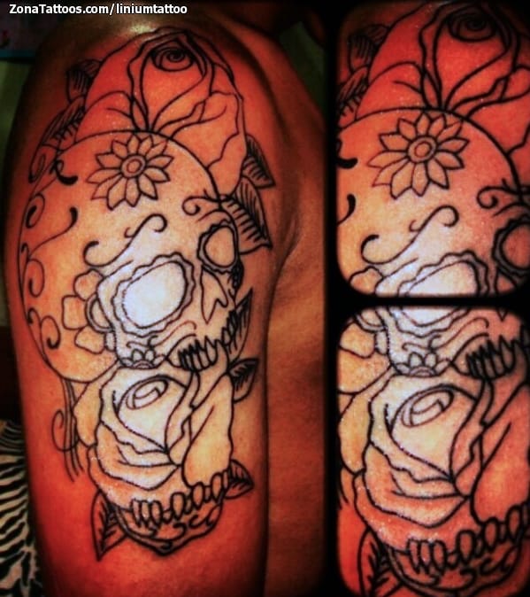 Tattoo photo Sugar Skull, Roses, Flowers