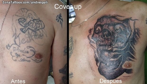 Foto de tatuaje Calaveras, Cover Up, Pecho