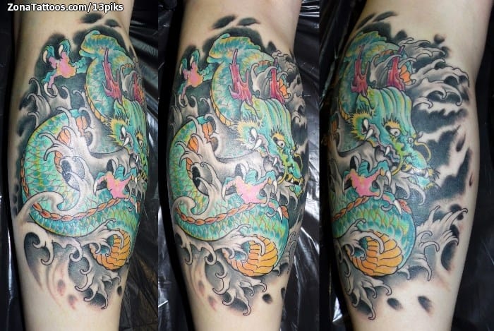 Tattoo photo Dragons, Asian, Waves