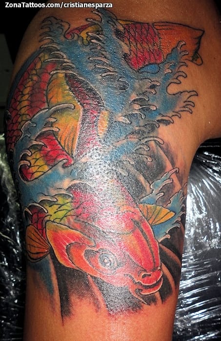 Foto de tatuaje Koi, Peces, Olas