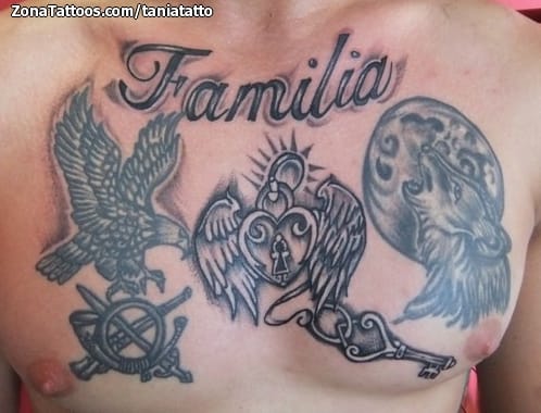 Tattoo photo Birds, Wolfs, Letters