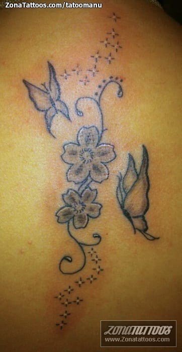 Foto de tatuaje Mariposas, Insectos, Flores