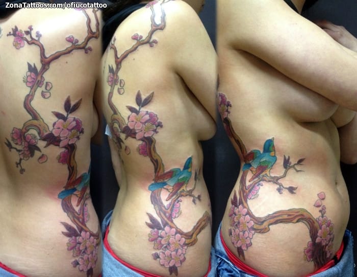 Foto de tatuaje Árboles, Flores, Aves