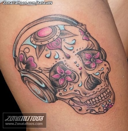 Tattoo photo Sugar Skull, Headphones