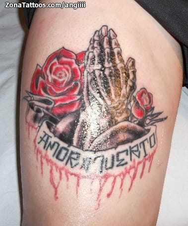 Tattoo photo Religious, Flowers, Hands