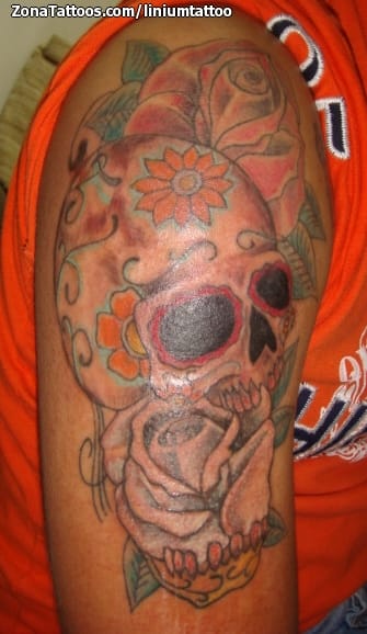 Tattoo photo Sugar Skull, Roses, Flowers