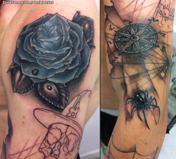 Tattoo photo Roses, Flowers, Compass rose