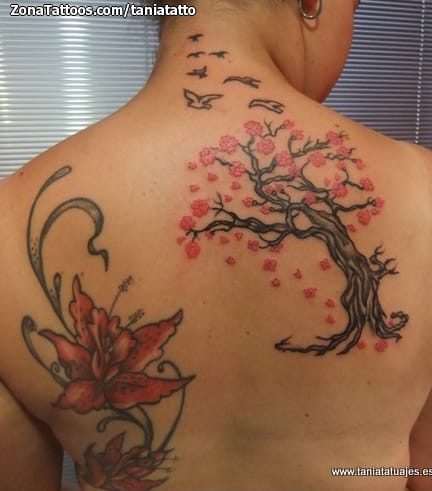 Foto de tatuaje Cerezos, Aves, Flores