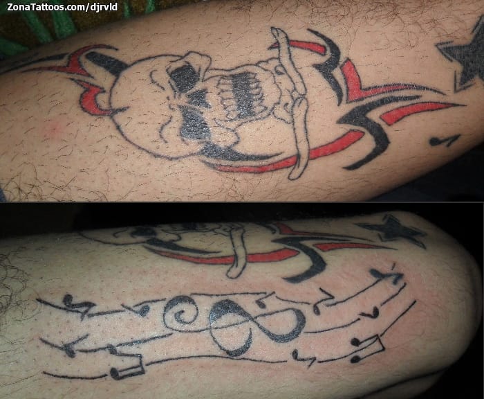 Foto de tatuaje Calaveras, Tribales, Notas Musicales