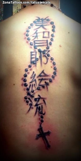 Tattoo photo Rosaries, Chinese caligraphy, Kanjis