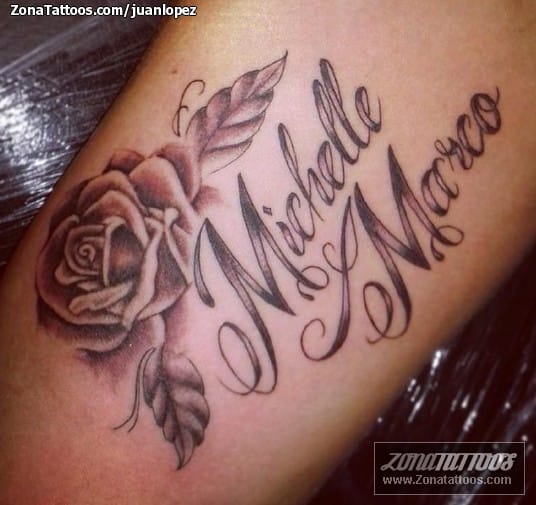 Foto de tatuaje Letras, Nombres, Rosas