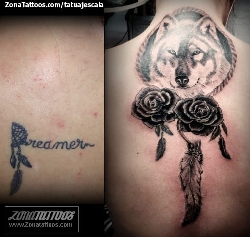 Tattoo photo Dreamcatcher, Wolfs, Feathers