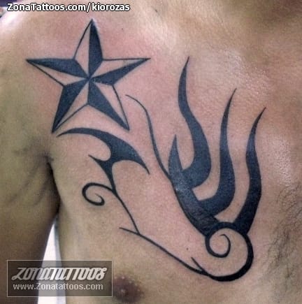 Tattoo of Tribal, Stars, Chest