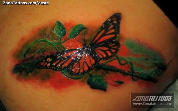 Foto de tatuaje Mariposas, Insectos, Plantas