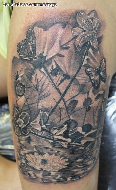 Foto de tatuaje Mariposas, Flores, Plantas