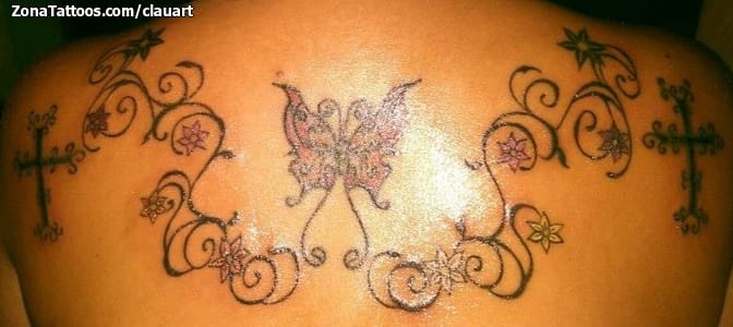 Foto de tatuaje Mariposas, Filigranas, Espalda