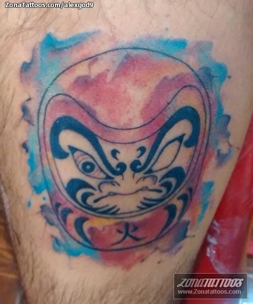 Tattoo photo Daruma, Asian, Watercolor