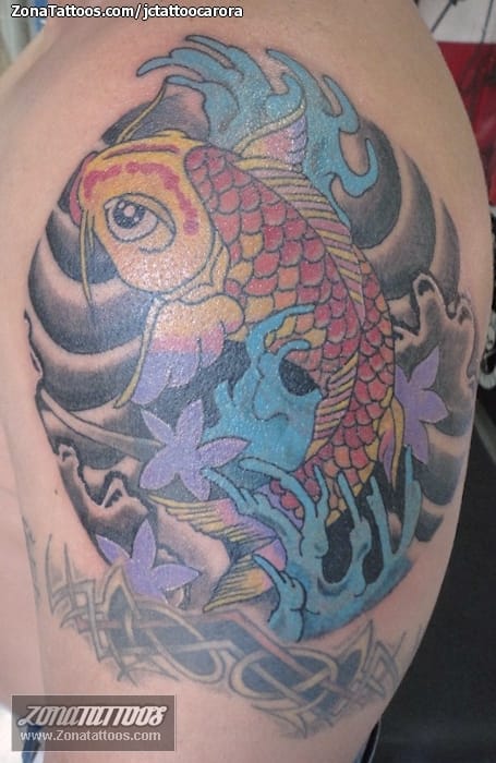 Foto de tatuaje Koi, Peces, Olas