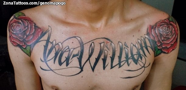 Foto de tatuaje Nombres, Letras, Rosas