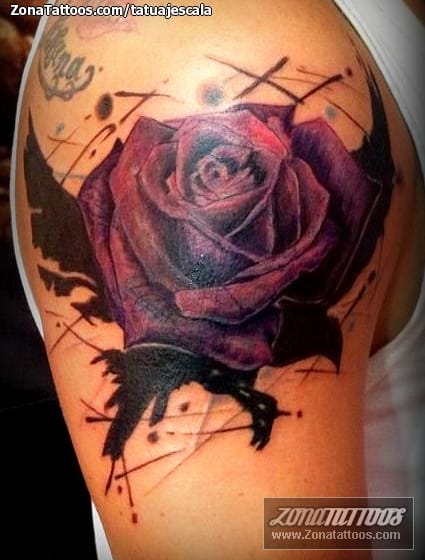 Foto de tatuaje Rosas, Cuervos, Flores