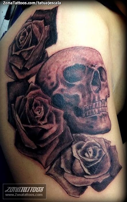 Tattoo photo Skulls, Roses, Flowers