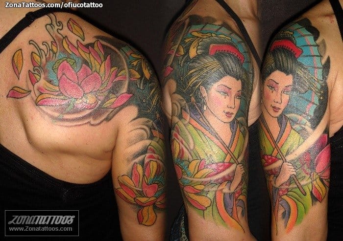 Tattoo photo Geisha, Lotus, Flowers