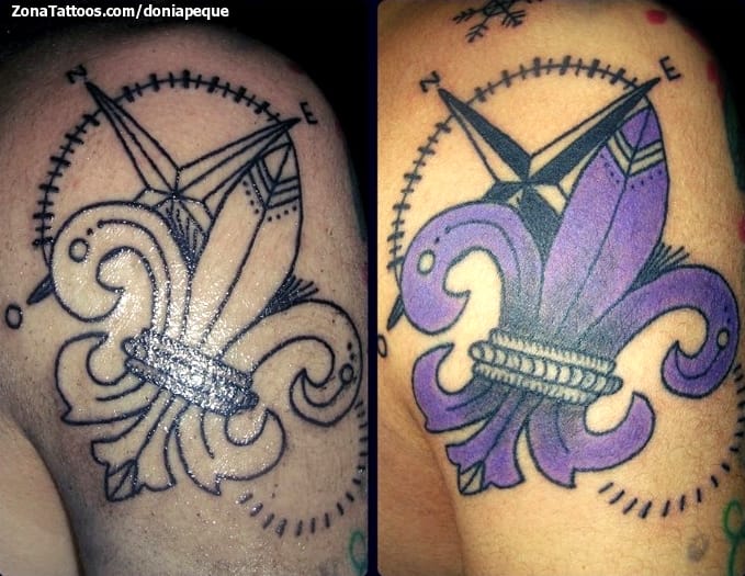 Tattoo photo Fleur de lis, Compass rose